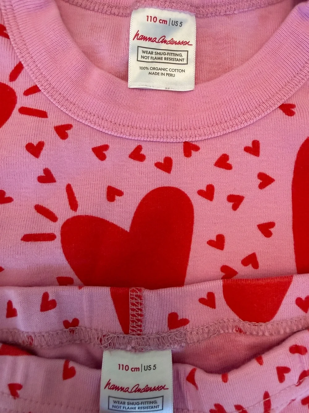 Hanna Andersson Girls 2-Piece Pink Heart Valentine’s Day Pajama Set • Size 5